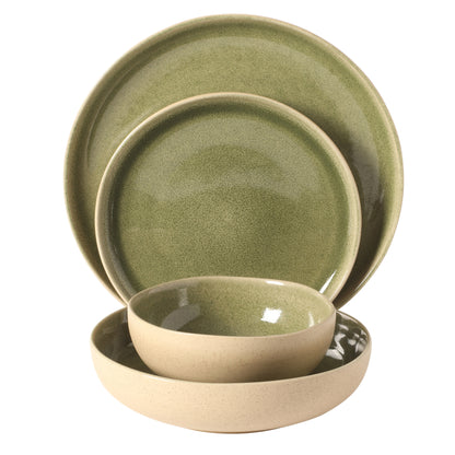 Gibson Elite Manila Bay 16-Piece Stoneware Dinnerware Set, Service for 4, Reactive Glaze Modern Artisan Plates, Bowls & Mugs, Assorted Colors, Round Design