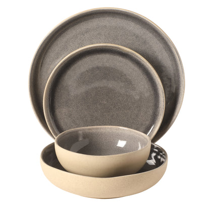 Gibson Elite Manila Bay 16-Piece Stoneware Dinnerware Set, Service for 4, Reactive Glaze Modern Artisan Plates, Bowls & Mugs, Assorted Colors, Round Design