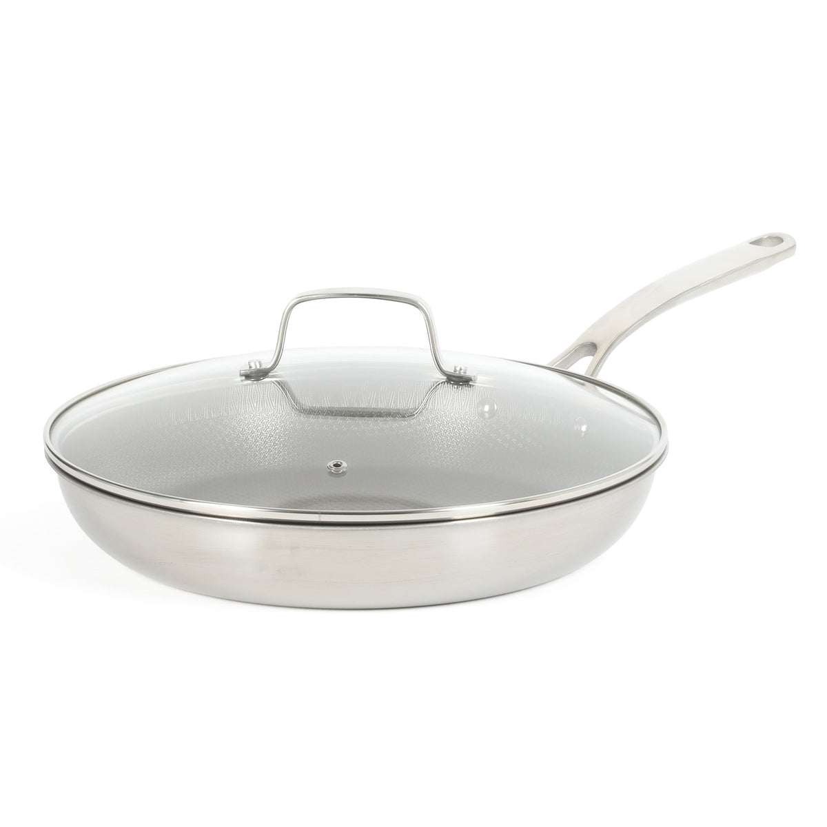 Martha Stewart Badgley Hybrid Nonstick 12 Inch TriPly Stainless Steel Large Fry Pan With Lid & Stay Cool Handle - Laser Etched Non-Toxic Nonstick Skillet - Dishwasher and Induction Safe