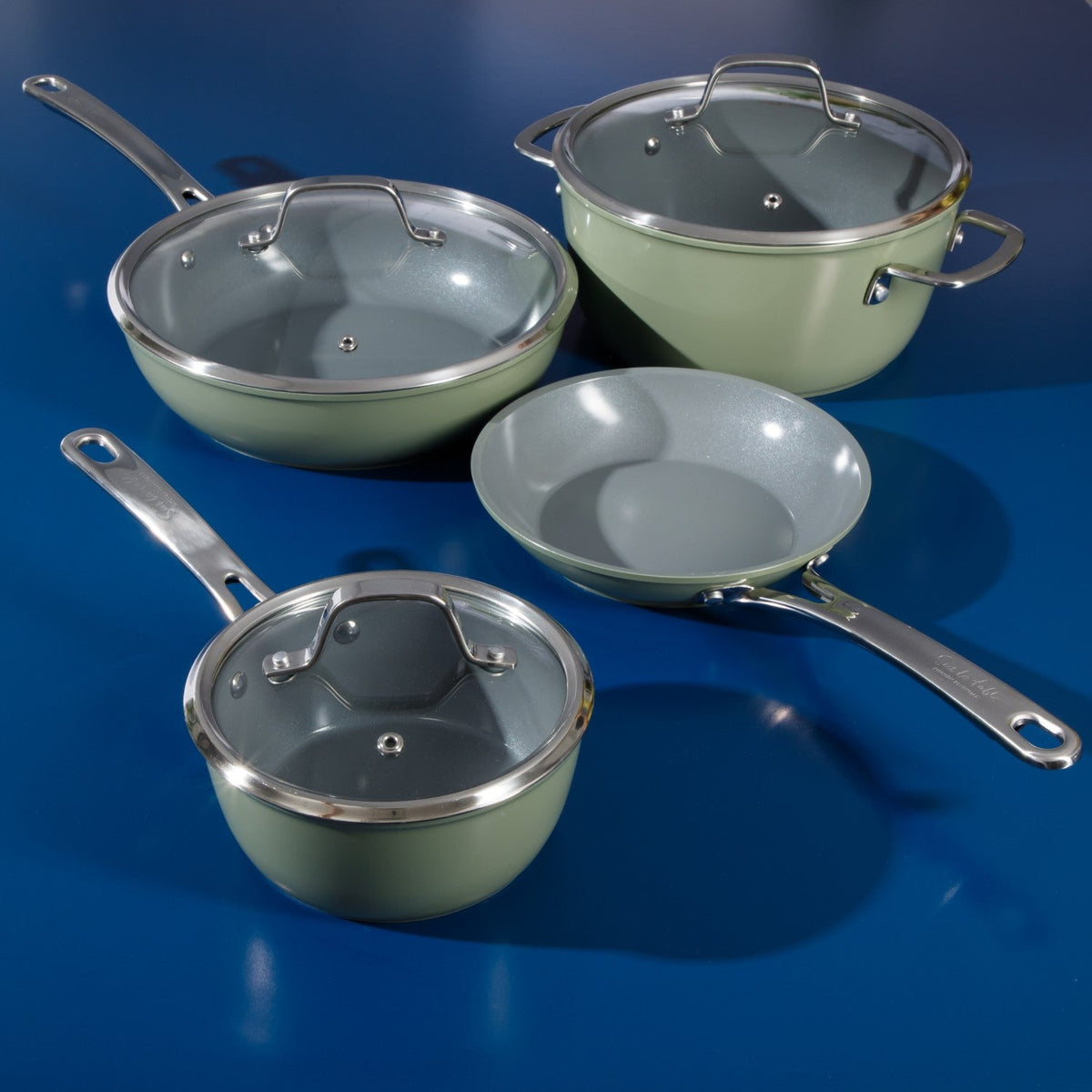 Sur La Table Kitchen Essentials 10-Piece PFA Free Titanium Ceramic Nonstick Interior Forged Aluminum Cookware Pots and Pans Set - Induction Compatible