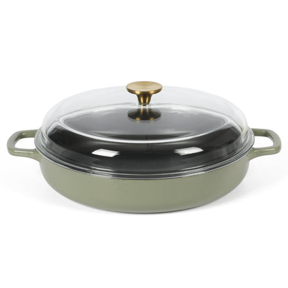 Sur La Table Kitchen Essentials 3.75-Quart Enameled Cast Iron All-In-One Multi-Purpose Non-Toxic Nonstick Braiser Pan w/ Borosilicate Glass Lid