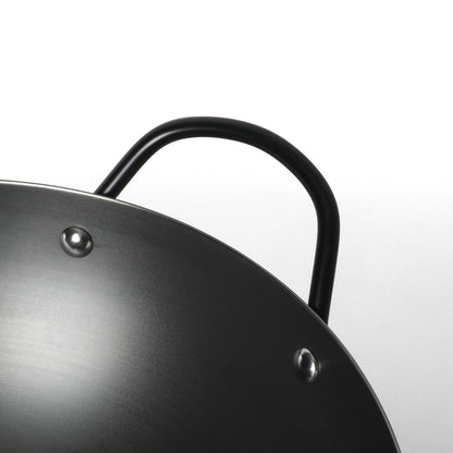 Martha Stewart Chisholm 13.5-Inch Carbon Steel Nonstick Wok, PFAS-Free Wok Pan & Flat Bottom Stir Fry Pan with Long Walnut Wood Handle & Helper Handle, Black