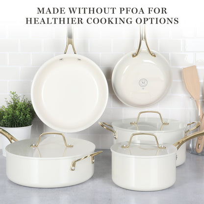 Martha Stewart Galway Premium Nonstick PFA Free Ceramic Interior 10 Piece Heavy Gauge Enamel Aluminum Pots and Pans Cookware Set w/ Aluminum Lids