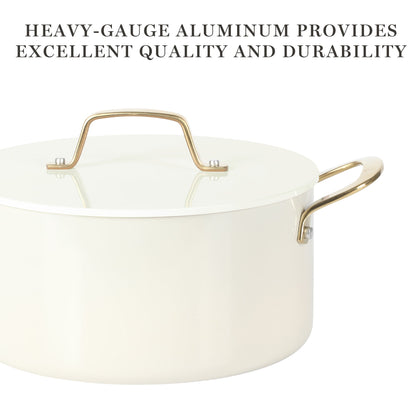 Martha Stewart Galway Premium Nonstick PFA Free Ceramic Interior 10 Piece Heavy Gauge Enamel Aluminum Pots and Pans Cookware Set w/ Aluminum Lids
