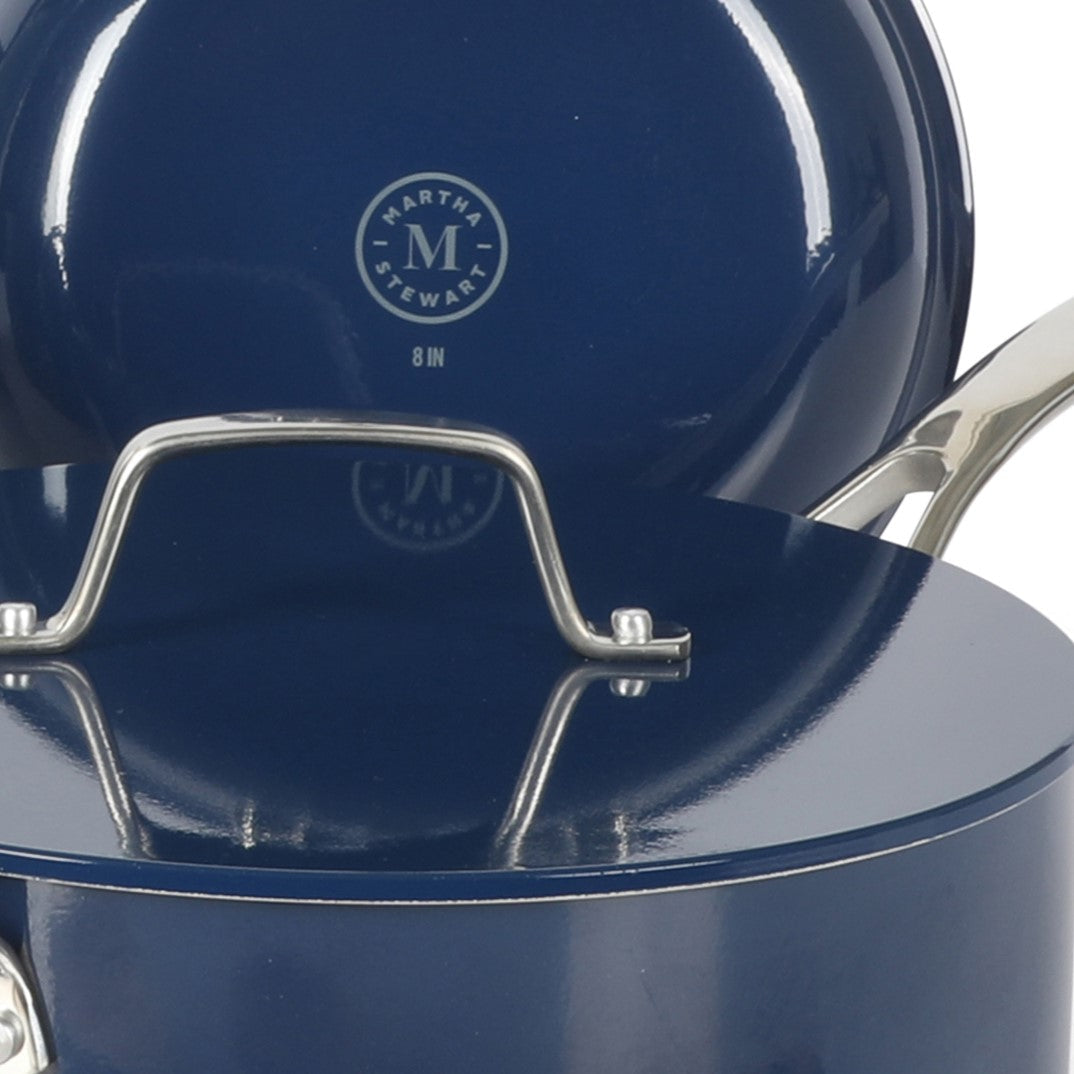 Martha Stewart Galway Premium Nonstick PFA Free Ceramic Interior 10 Piece Heavy Gauge Enamel Aluminum Pots and Pans Cookware Set w/ Aluminum Lids