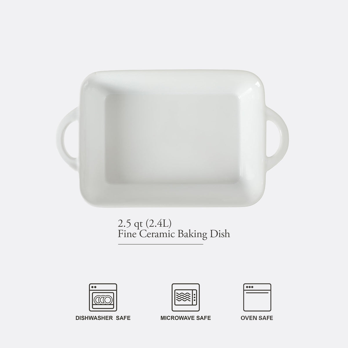 Gibson Home Gracious Dining 2.5-Quart White Stoneware Baking Dish with Handles – 14.6 x 8.5-Inch Rectangular Oven Safe Casserole & Roasting Baker