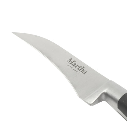 Martha Stewart Carverton 2 Piece Set 5" Tomato Knife and 3" Bird's Beak Knife Set, Bread  Carbon Stainless Steel Kitchen Knive W/ Black Triple Rivet Handle