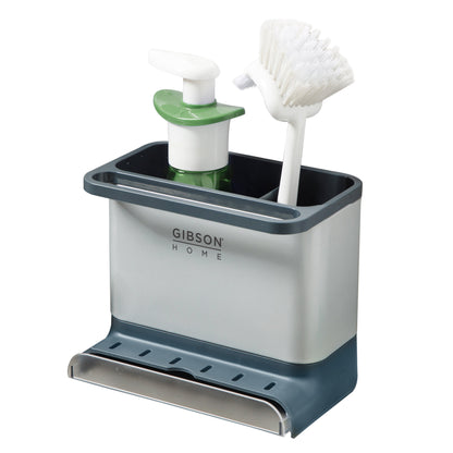 Gibson Home Ledgebrook Sink Caddy With Metal Panel, Metal Sponge Holder for Kitchen Sink, Countertop Organizer and Storage Essentials With Drain Board