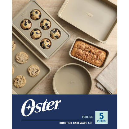Oster Verlice 5 Piece Carbon Steel Baking Pans Bakeware Set W/ Premium PFA Free Nonstick - Champagne Gold