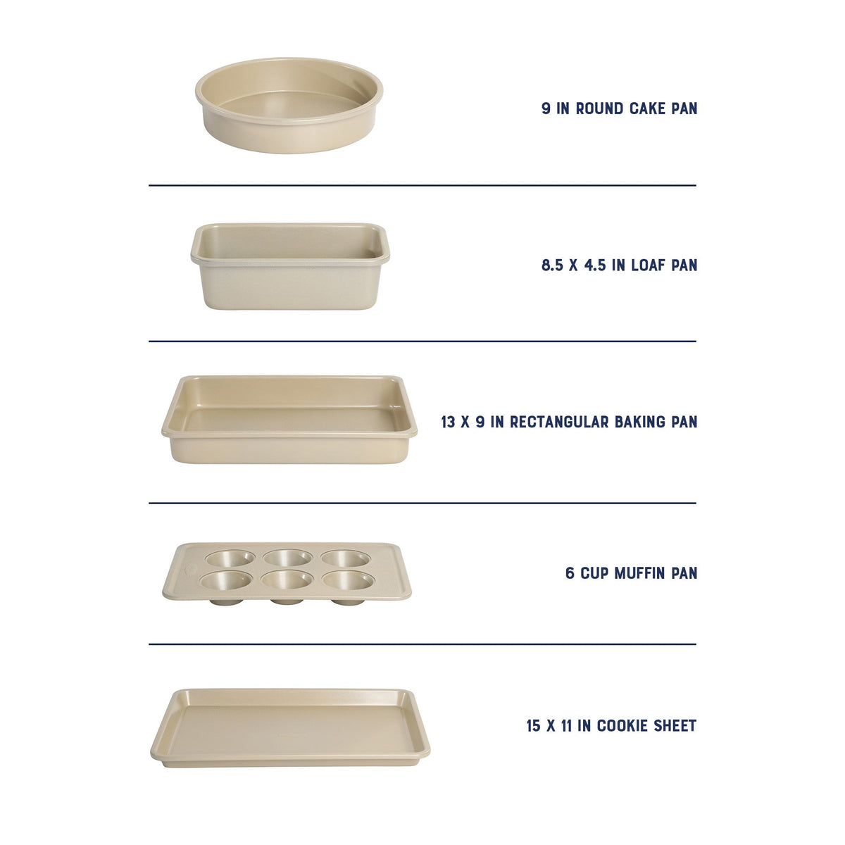 Oster Verlice 5 Piece Carbon Steel Baking Pans Bakeware Set W/ Premium PFA Free Nonstick - Champagne Gold