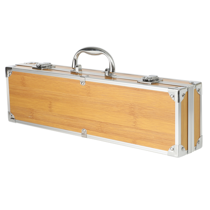 Gibson Home Barbeque Pro 8 Piece BBQ Tools W/ Acacia Wood Handles and Aluminum Storage Box