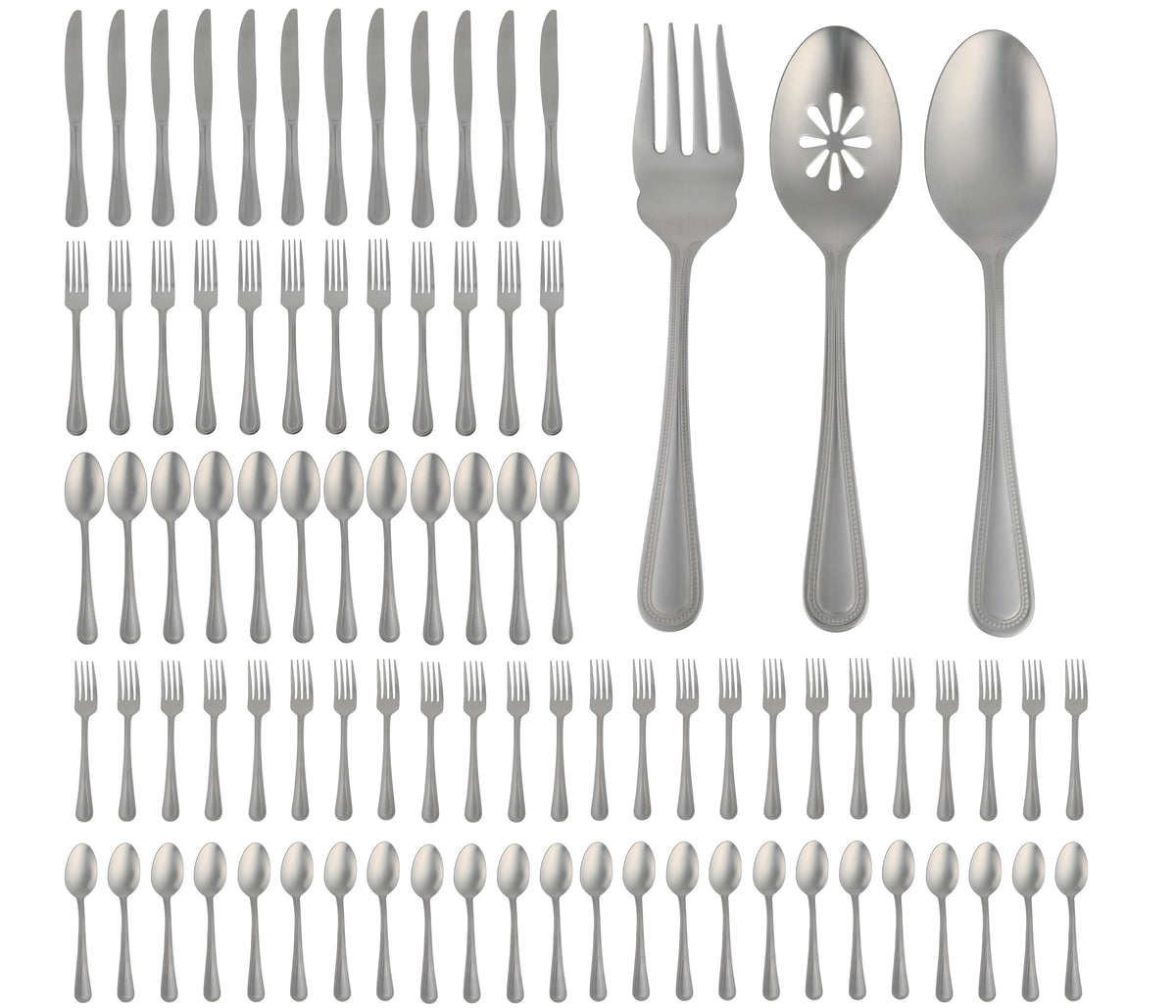 Gibson Home Sinta 87-Piece Stainless Steel Flatware Set with Bead Border Design – Service for 12 Plus Serving Utensils, Polished Silverware, Dishwasher Safe