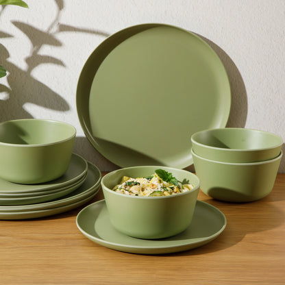 Gibson Home Fairhope 12 Piece Melamine Dinnerware Set - Matte Green