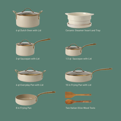 Bloomhouse 15 Piece Pots and Pans Heavy Duty Aluminum Premium PFA Free Ceramic Nonstick Dutch Oven Pot with Lid