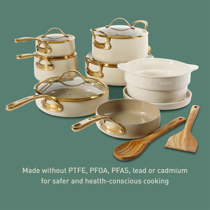 Bloomhouse 15 Piece Pots and Pans Heavy Duty Aluminum Premium PFA Free Ceramic Nonstick Dutch Oven Pot with Lid
