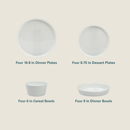 Gibson Home Modern Opal (Service for 4) 16 Piece Glass Chip Resistant Dishes Double Plates and Bowls Lightweight  Dinnerware Set