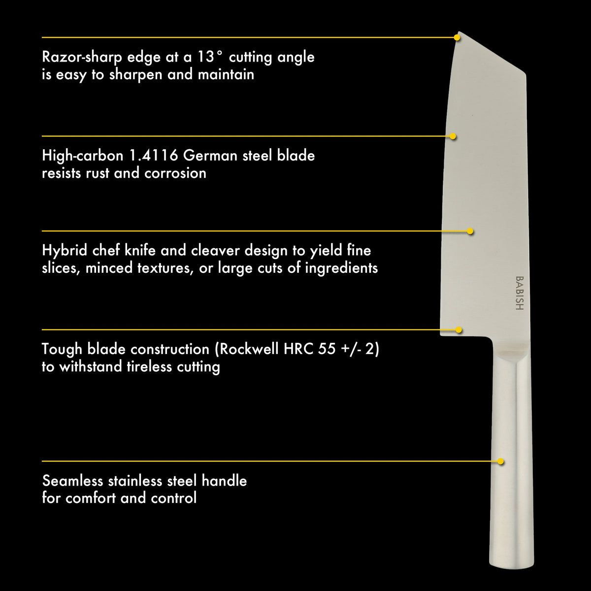 Babish 7.5-Inch Clef Knife – High-Carbon 1.4116 German Steel Kitchen Knife, Chef & Cleaver Hybrid for Chopping, Slicing & Prep, Full-Tang, Razor Sharp, Ergonomic Design