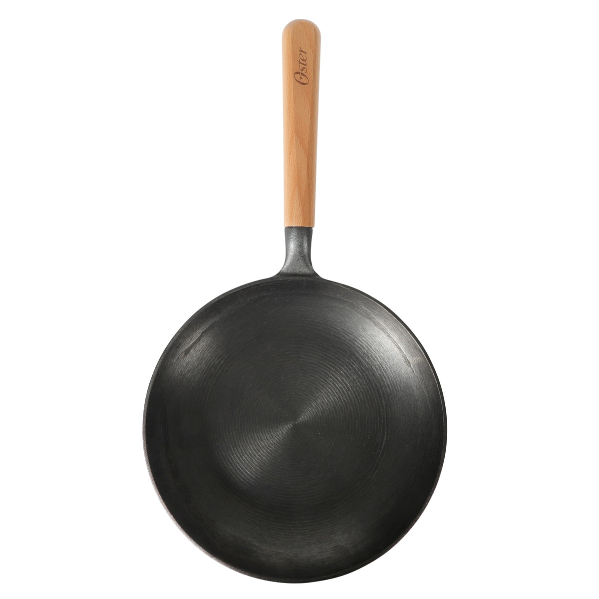 Oster Platinum Flintfield 9.5 Inch Pre-Seasoned Cast Iron Skillet with Wood Handle, Natural Nonstick Lightweight Cast Iron Frying Pan for Searing, Sautéing & Everyday Cooking