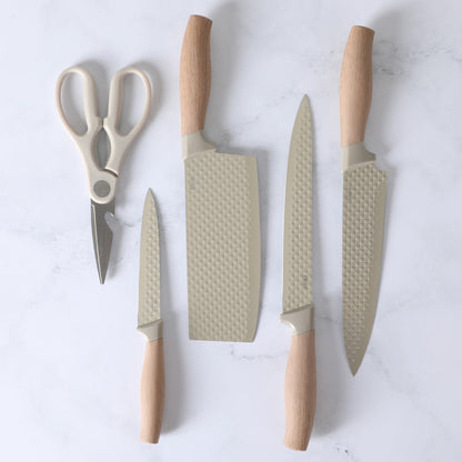 Oster Gunderson 6-Piece Kitchen Knife Block Set. Stainless Steel Kitchen Knife Set