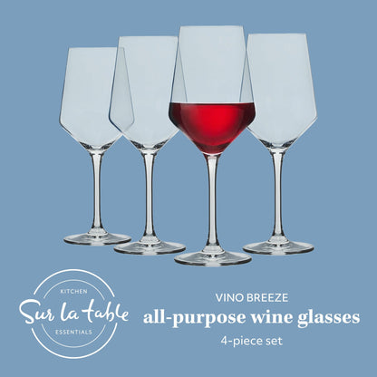 Sur La Table Kitchen Essentials Crystal Clear 18 OZ 4 Pack All Purpose White Wine Glass With Modern Curve Silhouette