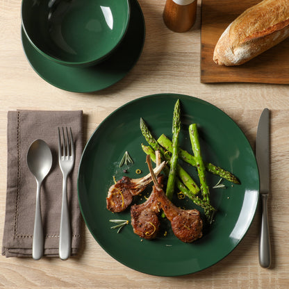 Gibson Home Simple Essential (Service for 4) Plates and Bowls Porcelain Solid Color Dishes  Ceramic Dinnerware Set - Hunter Green