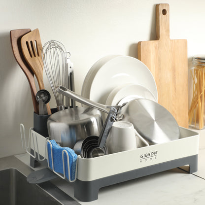 Gibson Home Nestcraft Full Size Rust Resistant Dish Rack with Drain Board and Flatware Caddy