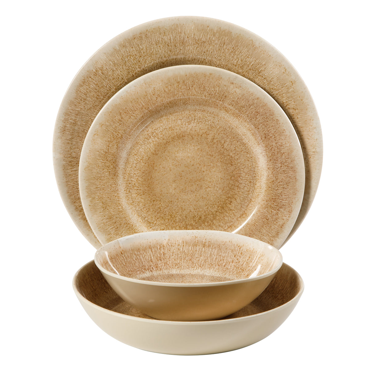 Gibson Home Casper Court 16-Piece Melamine Dinnerware Set – Reactive Glaze Look Plates and Bowls, Service for 4 – Top Rack Dishwasher Safe Everyday Dining Set