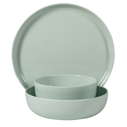 Gibson Home Candy Skies 12 Piece Unbreakable Wheat Straw Melamine Plates and Bowls Dinnerware Set - Outdoor, Camping, & Everyday Use - Matte Exterior/Shiny Interior