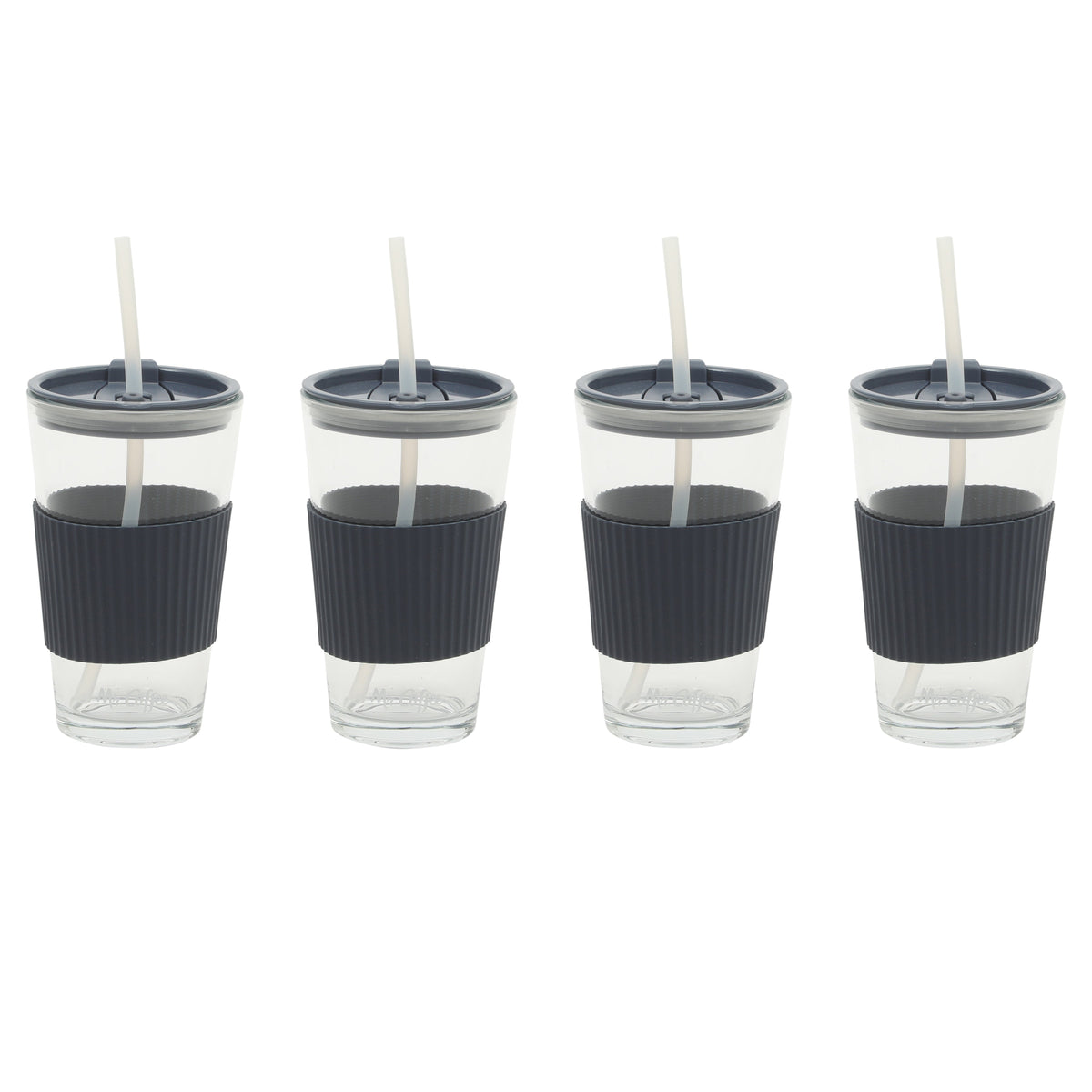 Mr. Coffee Sip Savvy 4-Pack 15oz Glass Tumblers with Lids and Straws – Reusable Iced Coffee Cups – Dishwasher Safe – To-Go Drinkware Water Glasses