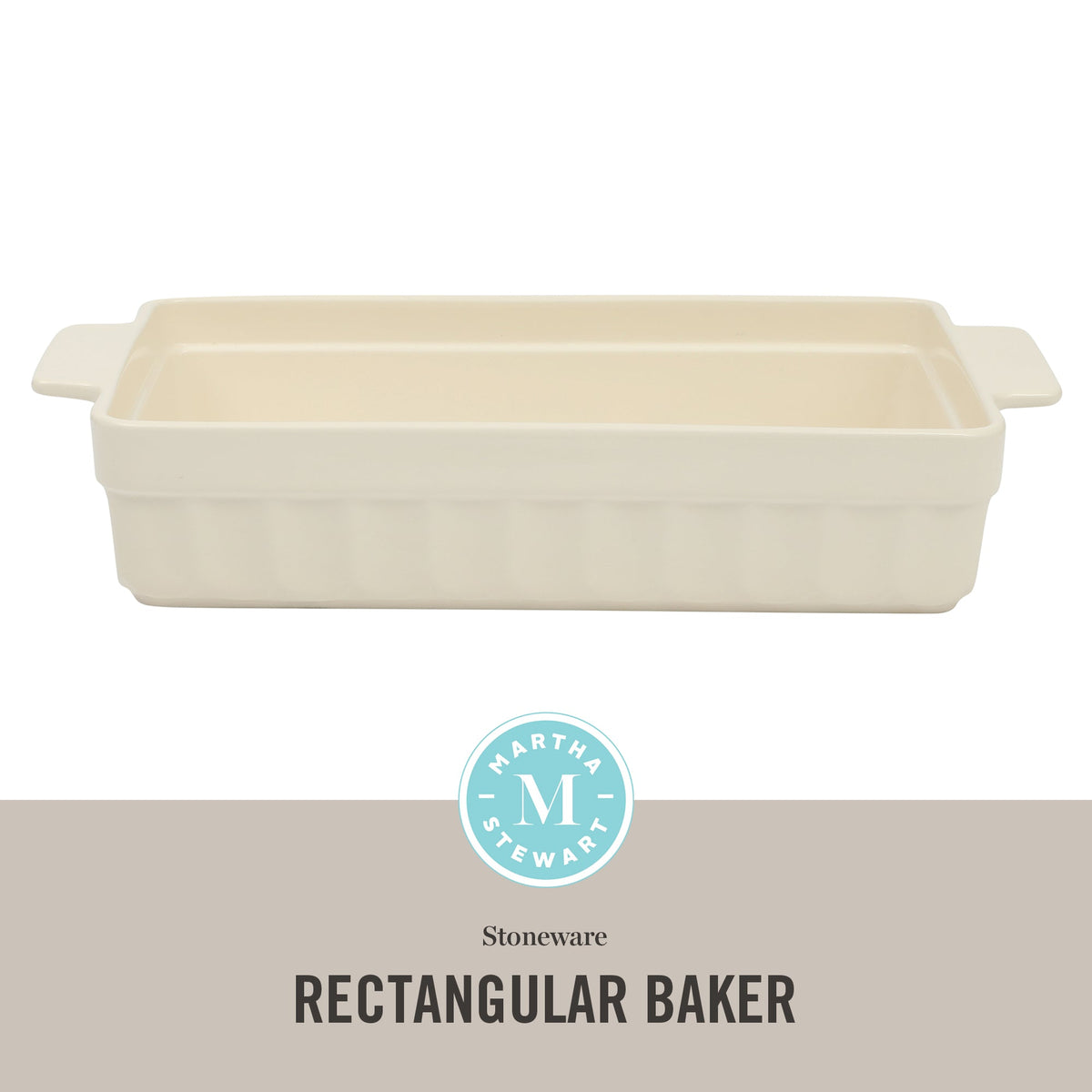 Martha Stewart Broadbrook Ceramic Bakeware, 13x9 Inch Rectangular Baking Dish with Handles, Cream Glazed Stoneware for Casseroles, Lasagna, Roasts & Desserts, Oven & Dishwasher Safe