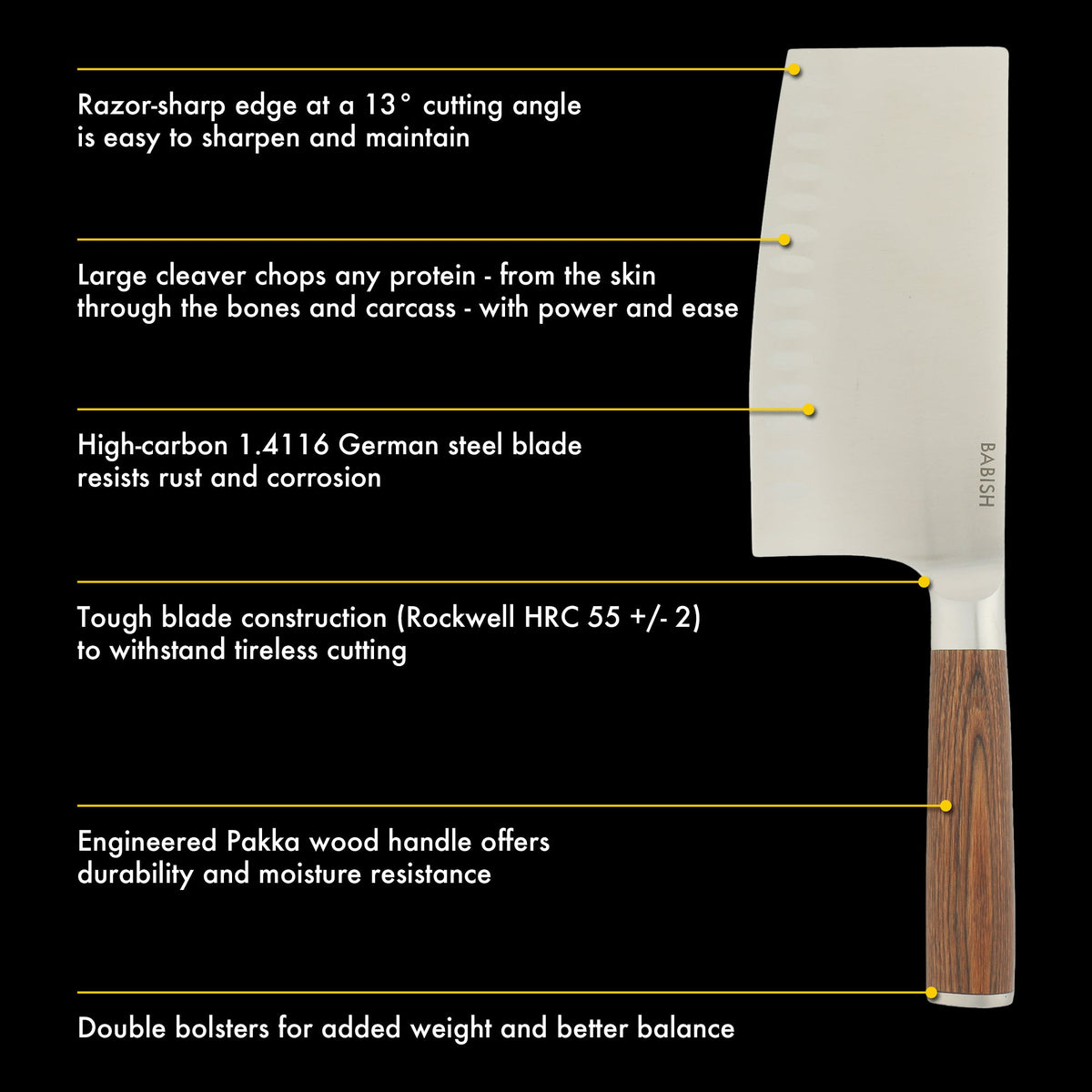 Babish 6.5-Inch Forged Cleaver Knife with Pakka Wood Handle – High-Carbon 1.4116 German Steel Full Tang Kitchen Knife for Heavy-Duty Chopping and Slicing