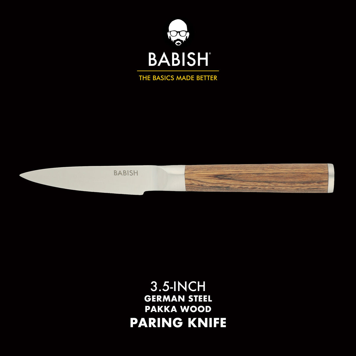 Babish 1.4116 German Stainless Steel Paring Knife with Pakka Wood Handle – 3.5-Inch Precision Kitchen Knife for Peeling, Trimming & Prep Work, Full-Tang Blade