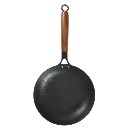 Babish 9.5 Inch/11 Inch Cast Iron Skillet with Wooden Handle, Pre-Seasoned Nonstick Pan with Honeycomb Cooking Surface, Induction Oven Safe Skillet