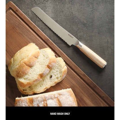 Babish 8-Inch Bread Knife – High-Carbon 1.4116 German Steel Serrated Knife with Pakka Wood Handle, Full-Tang Razor Sharp Kitchen Knife for Slicing Bread, Crusting & Artisan Loaves