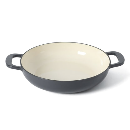 Martha Stewart Gatwick Enameled Cast Iron Braiser with Lid, 3.5-Quart Braiser Pan for Stovetop & Oven, Cast Iron Braising Pan with Gold Knob