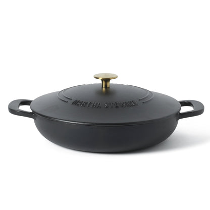 Martha Stewart Gatwick Enameled Cast Iron Braiser with Lid, 3.5-Quart Braiser Pan for Stovetop & Oven, Cast Iron Braising Pan with Gold Knob
