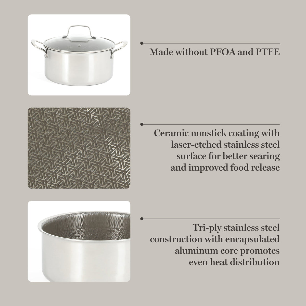 Martha Stewart Badgley Hybrid Nonstick 10 Piece TriPly Stainless Steel Pots and Pans Non-Toxic Kitchen Cookware Set - Laser Etched Non-Toxic Nonstick W/ Stay Cool Handle - Dishwasher and Induction Safe