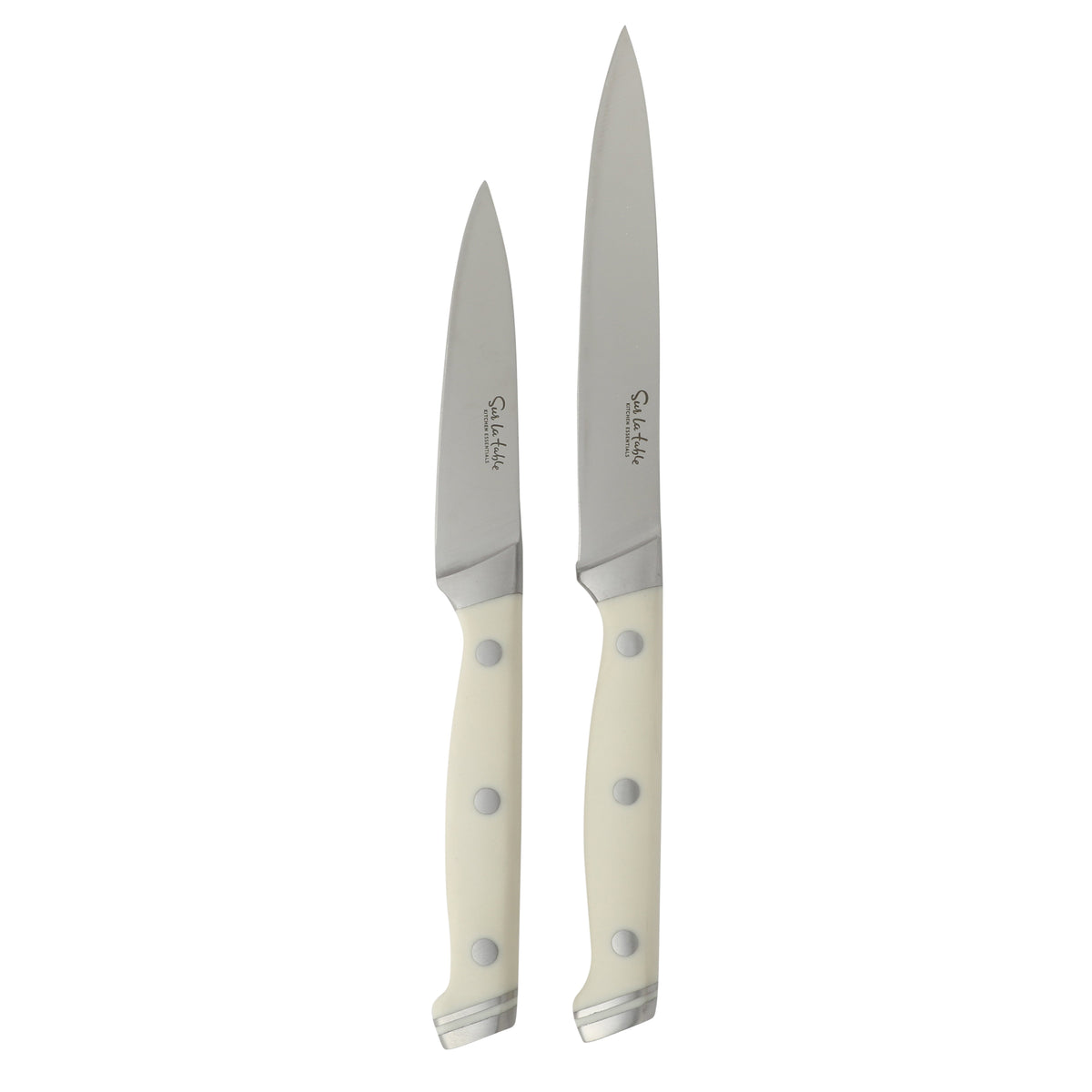 Sur La Table Kitchen Essentials 14 Piece Cutlery Set, German Steel Forged Knives, Beech Wood Block, Chef, Santoku, Bread, Steak Knives, Shears & Sharpener - Blue