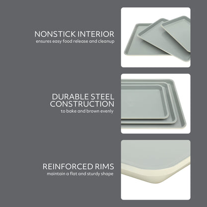 Sur La Table Kitchen Essentials Bake Sale 3-Piece Cookie Sheet Set – Nonstick Carbon Steel Baking Pans (13, 15, 18 Inch) – Grey Easy-Clean Oven Trays for Cookies, Roasting & More