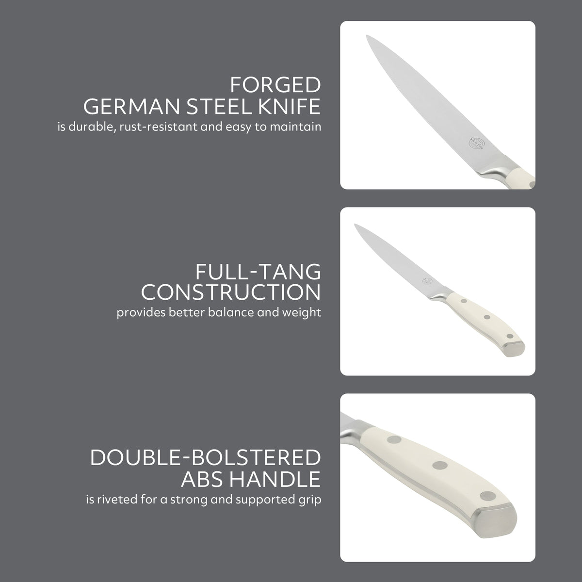 Sur La Table Kitchen Essentials Tasting Kitchen German Steel Slicer Knife, 8-Inch Stainless Steel Blade – Professional Kitchen Knife with White Handle and Forged Full Tang