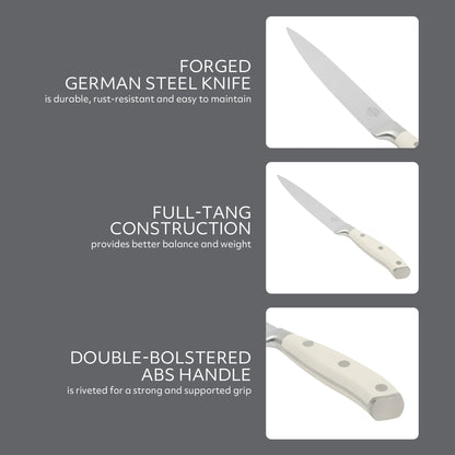 Sur La Table Kitchen Essentials Tasting Kitchen German Steel Slicer Knife, 8-Inch Stainless Steel Blade – Professional Kitchen Knife with White Handle and Forged Full Tang