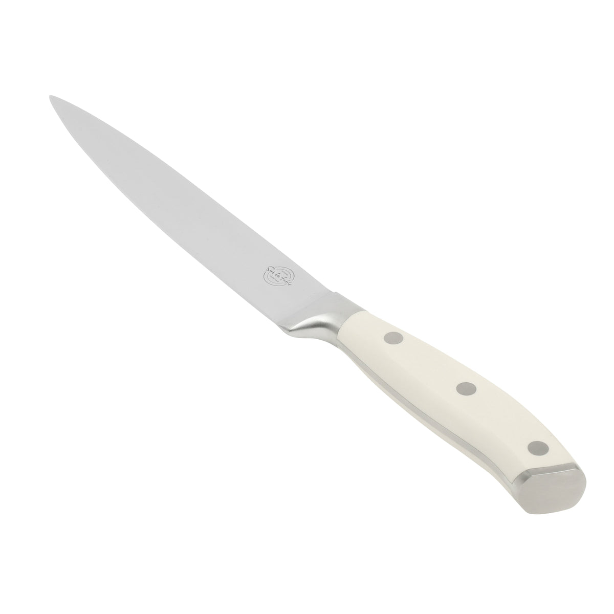 Sur La Table Kitchen Essentials Tasting Kitchen German Steel Slicer Knife, 8-Inch Stainless Steel Blade – Professional Kitchen Knife with White Handle and Forged Full Tang