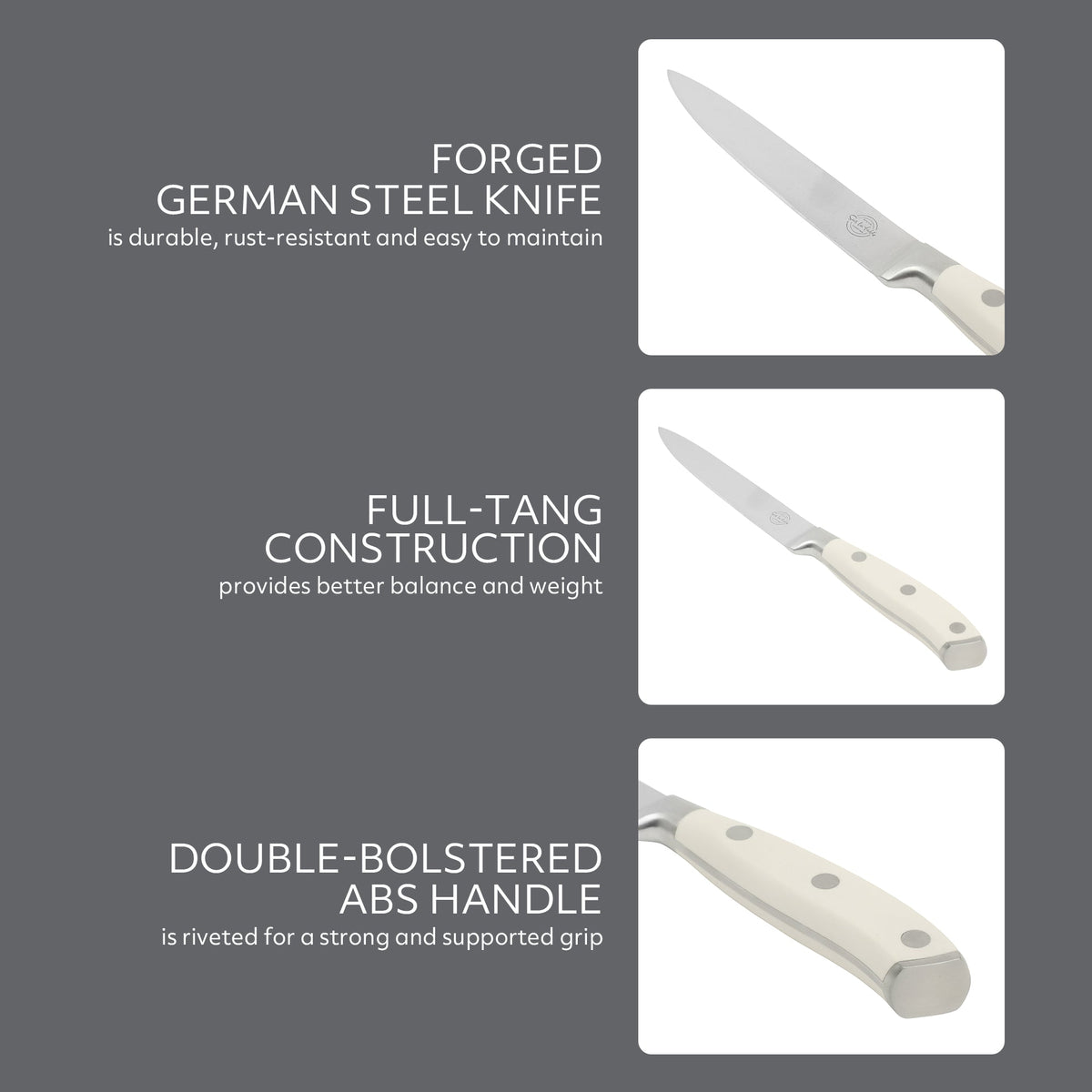 Sur La Table Kitchen Essentials Tasting Kitchen German Steel Utility Knife, 5-Inch Stainless Steel Blade – Professional Kitchen Knife with White Handle and Forged Full Tang