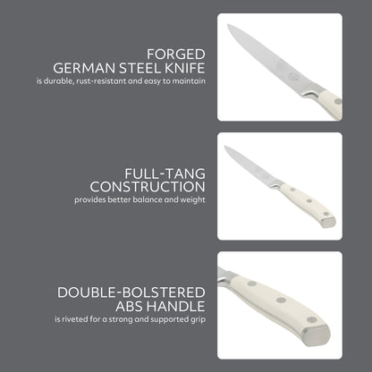 Sur La Table Kitchen Essentials Tasting Kitchen German Steel Utility Knife, 5-Inch Stainless Steel Blade – Professional Kitchen Knife with White Handle and Forged Full Tang