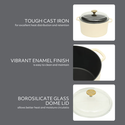 Sur La Table Kitchen Essentials Supper Club 5-Quart Enamel-Coated Cast Iron Dutch Oven Pot with Oven Safe Glass Lid, Oven-to-Table Cookware for Bread, Soups, Stews & Braising