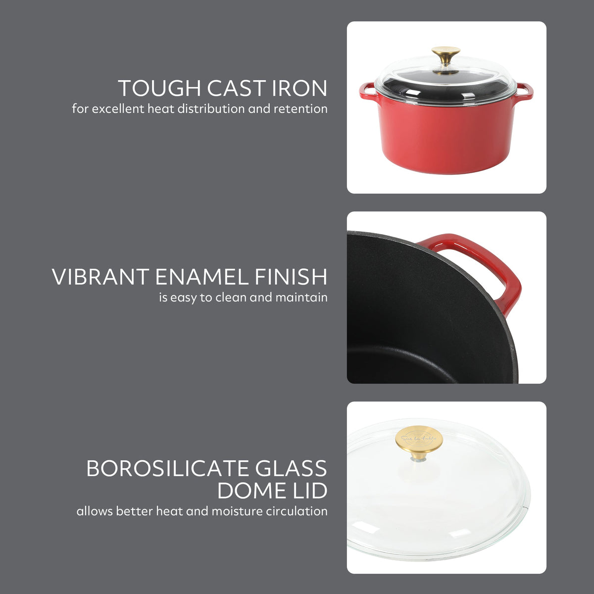 Sur La Table Kitchen Essentials Supper Club 5-Quart Enamel-Coated Cast Iron Dutch Oven Pot with Oven Safe Glass Lid, Oven-to-Table Cookware for Bread, Soups, Stews & Braising