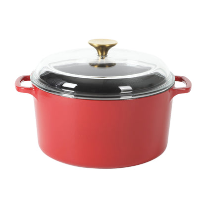 Sur La Table Kitchen Essentials Supper Club 5-Quart Enamel-Coated Cast Iron Dutch Oven Pot with Oven Safe Glass Lid, Oven-to-Table Cookware for Bread, Soups, Stews & Braising