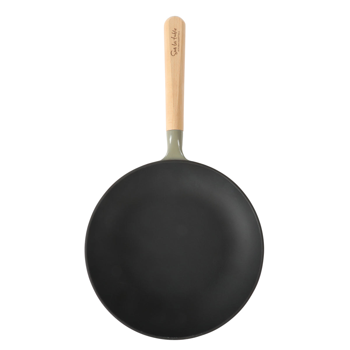Sur La Table Kitchen Essential Main Canteen 9.5" Pre-Seasoned Cast Iron Skillet w/ Wood Handle, Natural Nonstick Lightweight Frying Pan for Searing, Sautéing & Everyday Cooking