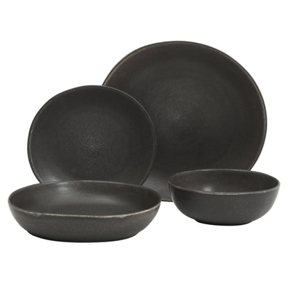 Gibson Elite Zion Mist 16 Piece Stoneware Reactive Glaze (Service for 4) Ceramic Plates and Bowls Modern Organic Dinnerware Set