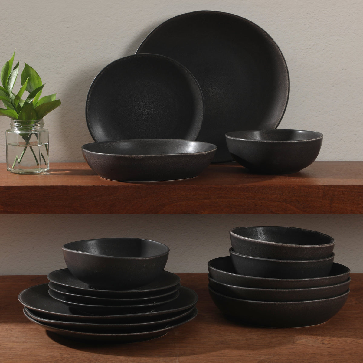 Gibson Elite Zion Mist 16 Piece Stoneware Reactive Glaze (Service for 4) Ceramic Plates and Bowls Modern Organic Dinnerware Set